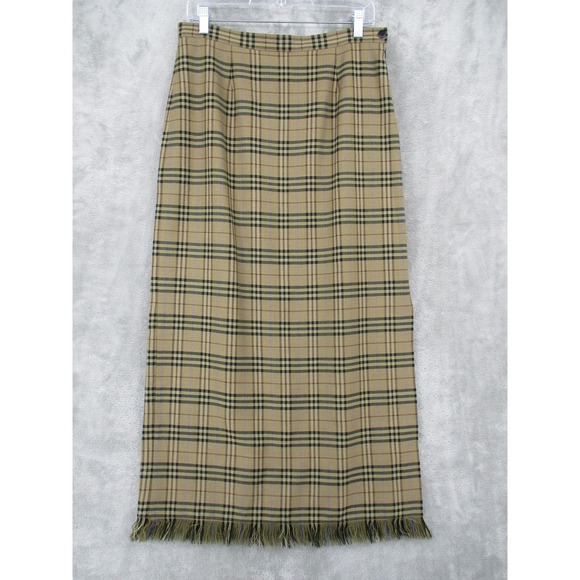 Rafaella Dresses & Skirts - Vintage Rafaella Skirt Women 12 Plaid Wool Blend Maxi Fringe Straight Pencil Zip